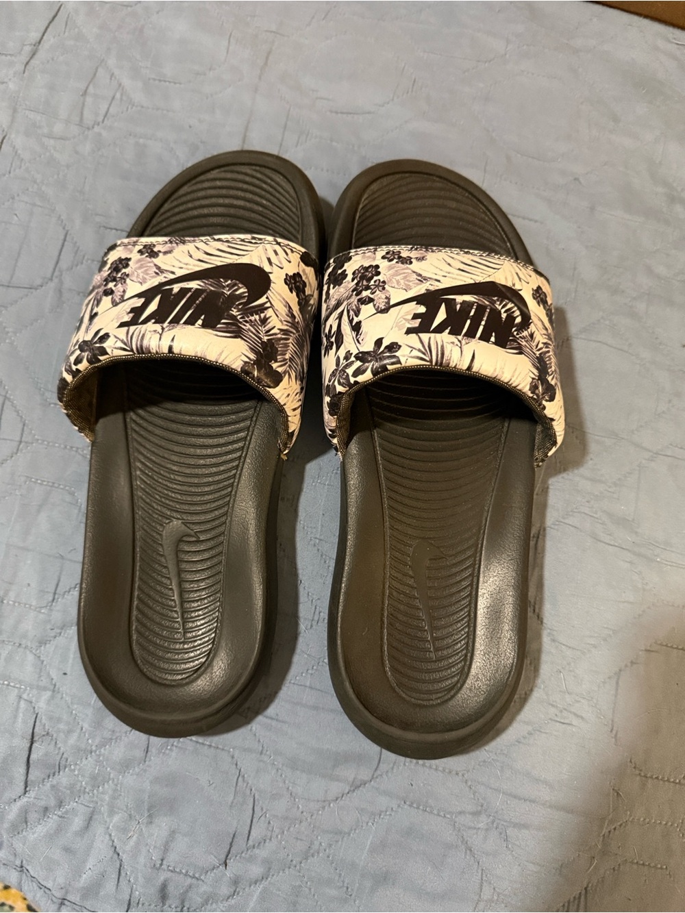Nike Black Slides with Floral Strap